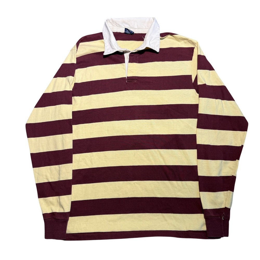 Vintage Gant Rugger Striped Rugby Shirt Mens XL Burgundy Yellow USA Made